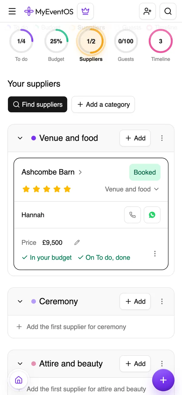The planner on a phone: Suppliers