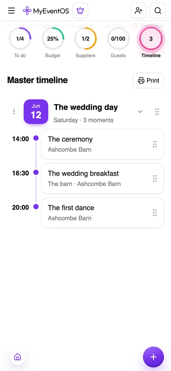 The planner on a phone: Timeline
